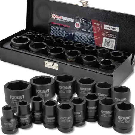 FORCEKRAFT Zestaw NASADEK udarowych 1/2" 15 ELEMENTÓW 6-kątnych (10-32mm)