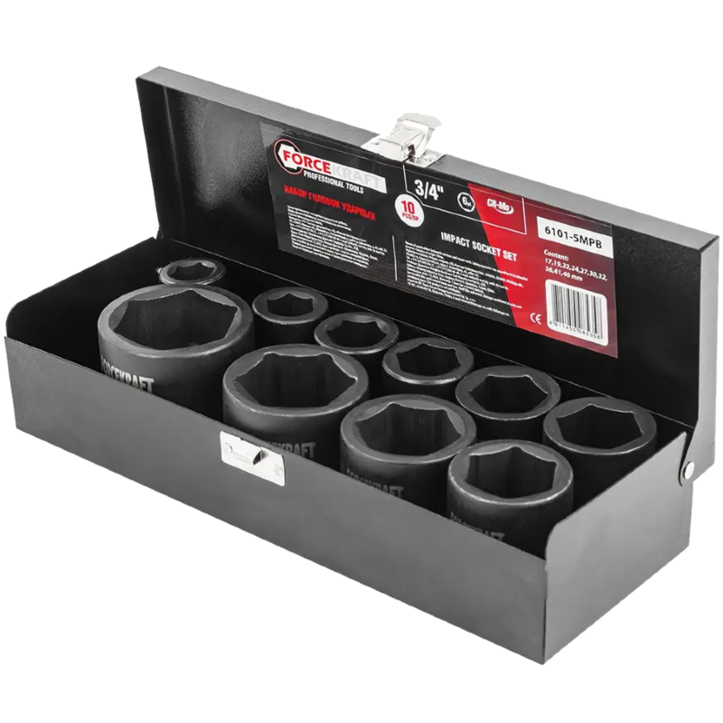 FORCEKRAFT Zestaw NASADEK udarowych 3/4" 10 ELEMENTÓW 6-kątnych (17-46mm)