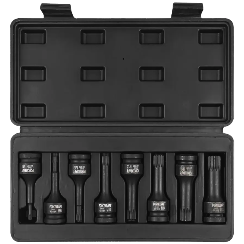 FORCEKRAFT Zestaw NASADEK bitów 1/2" 8 ELEMENTÓW SPLINE CrMo STAL + WALIZKA