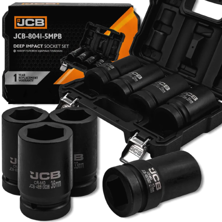 JCB Zestaw NASADEK udarowych GŁĘBOKICH 1" Cr-Mo 6-kątnych 4 ELEMENTY 27-36