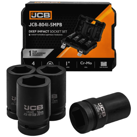 JCB Zestaw NASADEK udarowych GŁĘBOKICH 1" Cr-Mo 6-kątnych 4 ELEMENTY 27-36