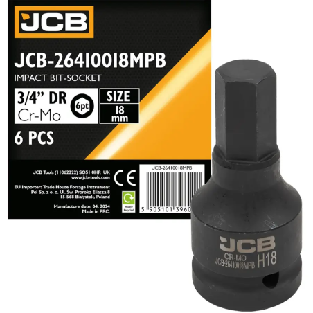 JCB Nasadka BIT udarowa 3/4" 18mm 6-kątna Cr-Mo KLUCZ nasadowy