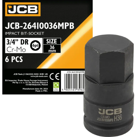 JCB Nasadka BIT udarowa 3/4" 36mm 6-kątna Cr-Mo KLUCZ nasadowy