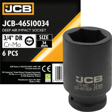 JCB NASADKA udarowa GŁĘBOKA 3/4" Cr-Mo 6-kątna 34mm KLUCZ nasadowy