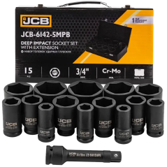JCB Zestaw NASADEK udarowych GŁĘBOKICH 3/4" Cr-Mo 6-kątnych 14 ELEMENTÓW