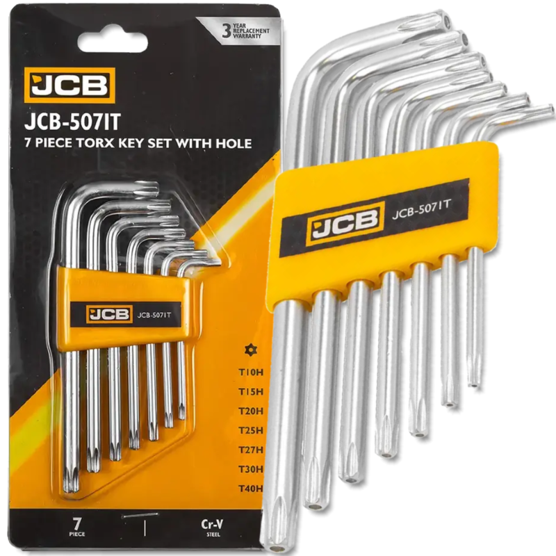 JCB Zestaw KLUCZY TORX z OTWOREM 7 ELEMENTÓW T10H-T40H typu L Cr-V