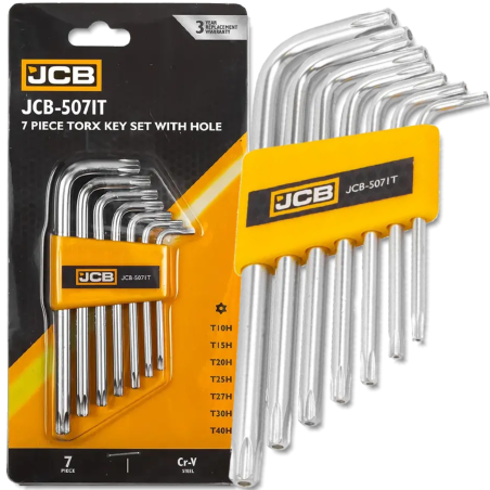 JCB Zestaw KLUCZY TORX z OTWOREM 7 ELEMENTÓW T10H-T40H typu L Cr-V