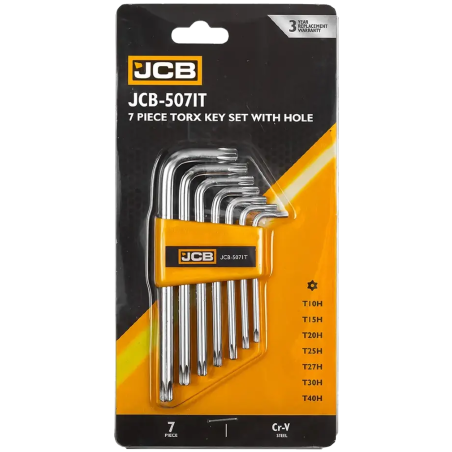 JCB Zestaw KLUCZY TORX z OTWOREM 7 ELEMENTÓW T10H-T40H typu L Cr-V