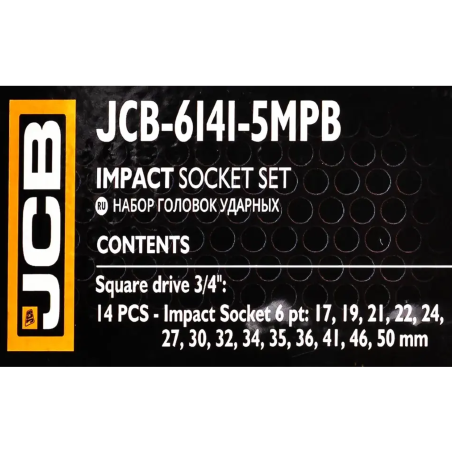 JCB Zestaw NASADEK udarowych 3/4" Cr-Mo 6-kątnych 14 ELEMENTÓW 17-50mm