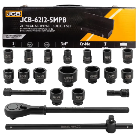 JCB Zestaw NARZĘDZI udarowych 3/4" Cr-Mo 6-kątnych 21 ELEMENTÓW 17-50mm