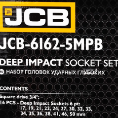 JCB Zestaw NASADEK udarowych GŁĘBOKICH 3/4" Cr-Mo 6-kątnych 16 ELEMENTÓW