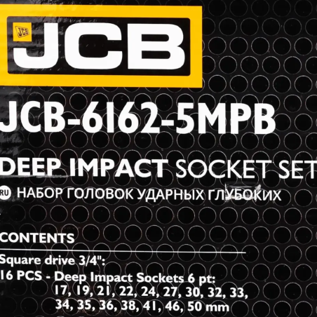 JCB Zestaw NASADEK udarowych GŁĘBOKICH 3/4" Cr-Mo 6-kątnych 16 ELEMENTÓW