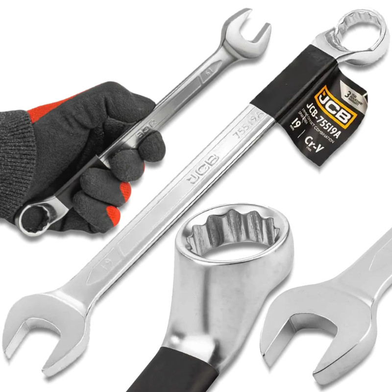 JCB Klucz PŁASKO-OCZKOWY odgięty o 75 STOPNI 19mm STAL CR-V dwustronny