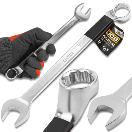 JCB Klucz PŁASKO-OCZKOWY odgięty o 75 STOPNI 19mm STAL CR-V dwustronny