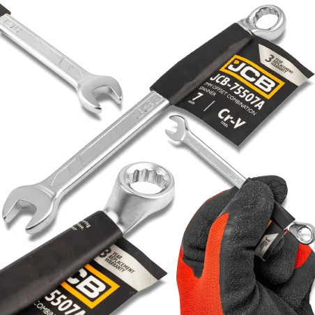 JCB Klucz PŁASKO-OCZKOWY odgięty o 75 STOPNI 7mm STAL CR-V dwustronny