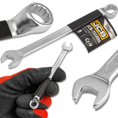 JCB Klucz PŁASKO-OCZKOWY odgięty o 75 STOPNI 8mm STAL CR-V dwustronny