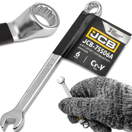 JCB Klucz PŁASKO-OCZKOWY odgięty o 75 STOPNI 6mm STAL CR-V dwustronny