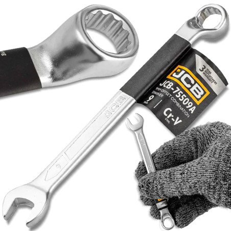 JCB Klucz PŁASKO-OCZKOWY odgięty o 75 STOPNI 9mm STAL CR-V dwustronny