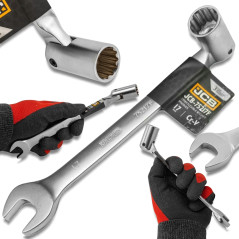 JCB Klucz PŁASKO-NASADOWY 2-stronny z PRZEGUBEM 17 mm stal Cr-V