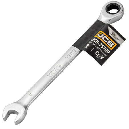 JCB Klucz PŁASKO-OCZKOWY z GRZECHOTKĄ 2-stronny 9mm Cr-V 12-KĄTNY