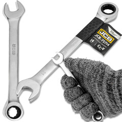 JCB Klucz PŁASKO-OCZKOWY z GRZECHOTKĄ 2-stronny 14mm Cr-V 12-KĄTNY