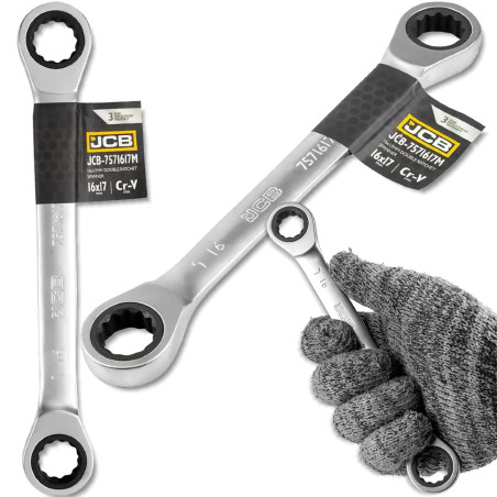 JCB Klucz OCZKOWY dwustronny z GRZECHOTKĄ 16x17mm Cr-V 12-KĄTNY