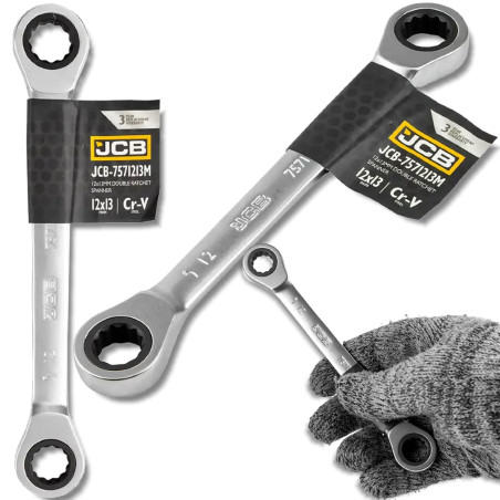 JCB Klucz OCZKOWY dwustronny z GRZECHOTKĄ 12x13mm Cr-V 12-KĄTNY