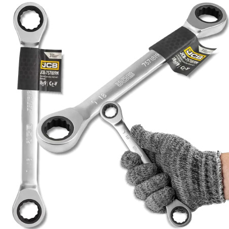 JCB Klucz OCZKOWY dwustronny z GRZECHOTKĄ 18x19mm Cr-V 12-KĄTNY