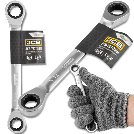 JCB Klucz OCZKOWY dwustronny z GRZECHOTKĄ 12x14mm Cr-V 12-KĄTNY