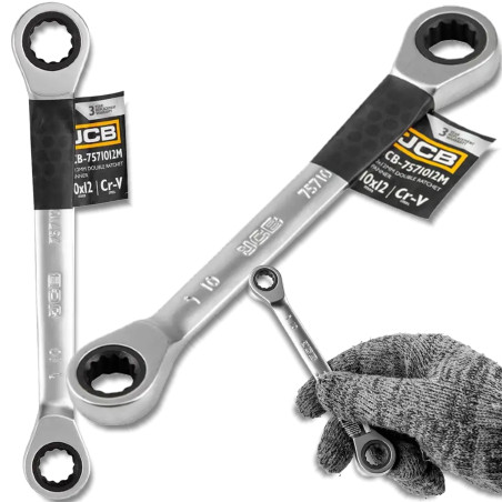JCB Klucz OCZKOWY dwustronny z GRZECHOTKĄ 10x12mm Cr-V 12-KĄTNY