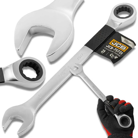 JCB Klucz PŁASKO-OCZKOWY z GRZECHOTKĄ krótki 2-stronny 21mm Cr-V 12-KĄTNY