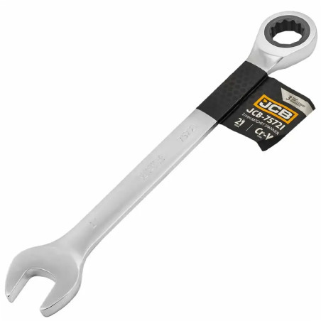 JCB Klucz PŁASKO-OCZKOWY z GRZECHOTKĄ krótki 2-stronny 21mm Cr-V 12-KĄTNY