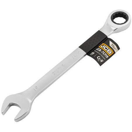 JCB Klucz PŁASKO-OCZKOWY z GRZECHOTKĄ krótki 2-stronny 19mm Cr-V 12-KĄTNY