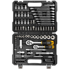 JCB Zestaw NARZĘDZI 82 elementy 1/4" i 3/8" 6-kątnych 4-22mm STAL CRV