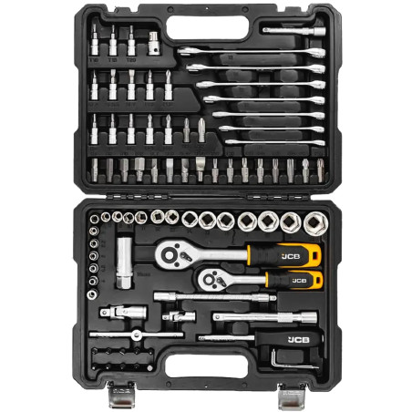 JCB Zestaw NARZĘDZI 82 elementy 1/4" i 3/8" 6-kątnych 4-22mm STAL CRV
