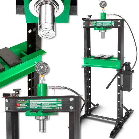 ROCKFORCE Prasa HYDRAULICZNA warsztatowa 20 TON + PRYZMY pompa z MANOMETREM