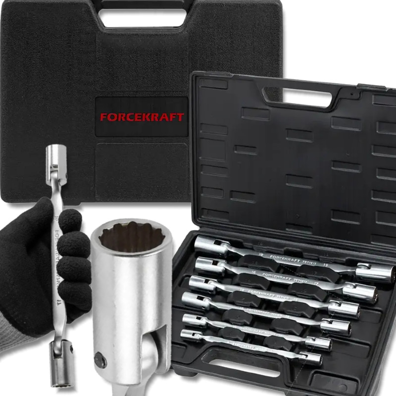 FORCEKRAFT Zestaw KLUCZY nasadowo-przegubowych 6 ELEMENTÓW 8-22mm + WALIZKA