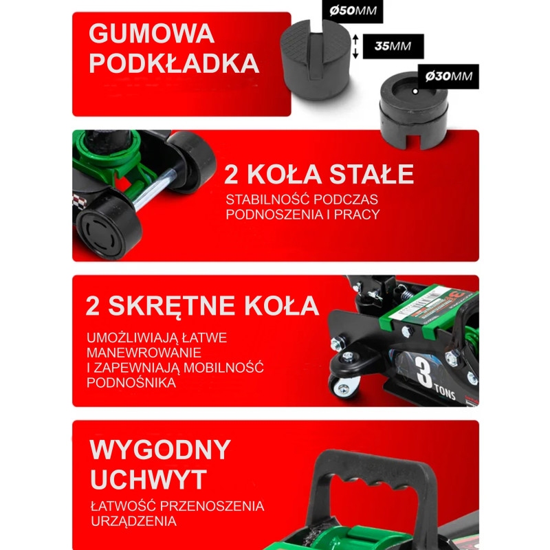 ROCKFORCE Podnośnik hydrauliczny 3 TONY typu Żaba NISKOPROFILOWY
