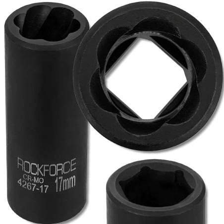ROCKFORCE Nasadka UDAROWA 1/2" DWUSTRONNA 17mm DO USZKODZONYCH nakrętek
