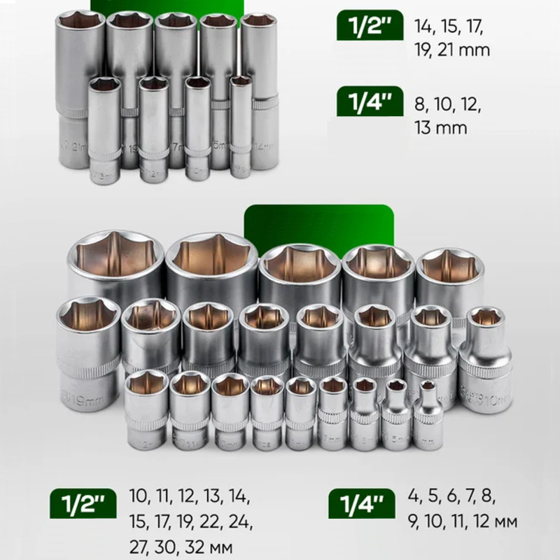 ROCKFORCE Zestaw NARZĘDZI 74 ELEMENTY 6-kątnych 1/4" 1/2" stal CRV komplet