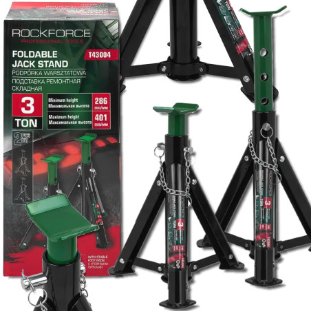 ROCKFORCE Kobyłki PODSTAWKI podpory SAMOCHODOWE składane 3 TONY Zestaw 2 286-401mm