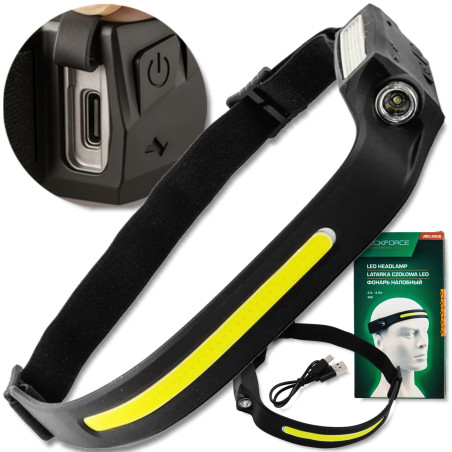 ROCKFORCE Latarka CZOŁOWA akumulatorowa 2w1 LED z czujnikiem RUCHU USB-C