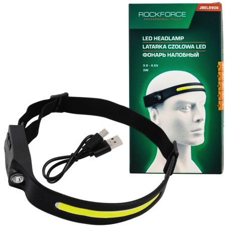 ROCKFORCE Latarka CZOŁOWA akumulatorowa 2w1 LED z czujnikiem RUCHU USB-C