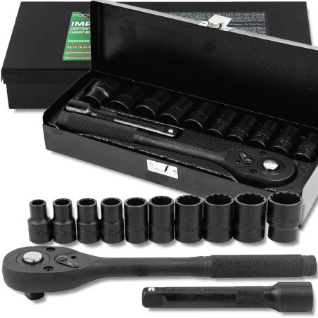 ROCKFORCE Zestaw NARZĘDZI udarowych 12 ELEMENTÓW 1/2" 12-kątnych 10-24mm