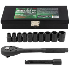 ROCKFORCE Zestaw NARZĘDZI udarowych 12 ELEMENTÓW 1/2" 12-kątnych 10-24mm