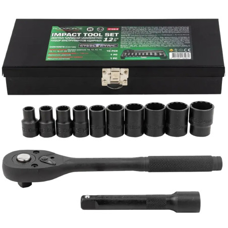 ROCKFORCE Zestaw NARZĘDZI udarowych 12 ELEMENTÓW 1/2" 12-kątnych 10-24mm