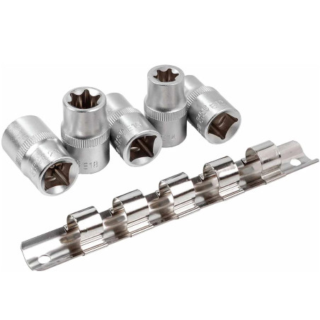 ROCKFORCE Zestaw NASADEK 1/2" profil E komplet 5 ELEMENTÓW stal Cr-V listwa