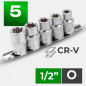 ROCKFORCE Zestaw NASADEK 1/2" profil E komplet 5 ELEMENTÓW stal Cr-V listwa