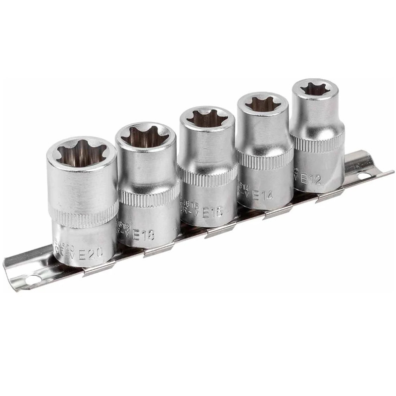 ROCKFORCE Zestaw NASADEK 1/2" profil E komplet 5 ELEMENTÓW stal Cr-V listwa