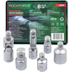 ROCKFORCE Zestaw ADAPTERÓW komplet 6 ELEMENTÓW STAL CR-V przedłużka KARDAN